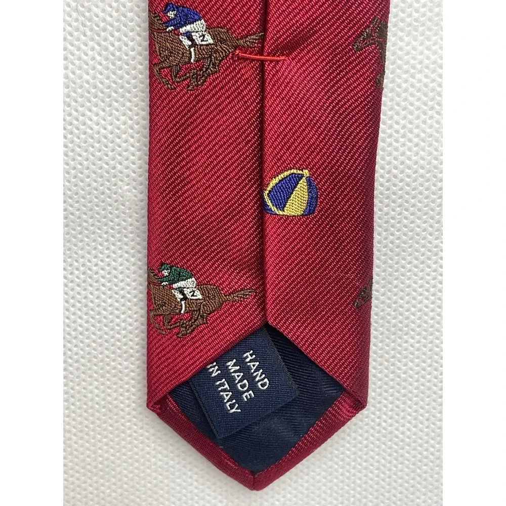 VTG Polo Ralph Lauren Jockey Tie Horse Equestrian Red Seta Silk Italian Necktie